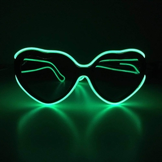 Hjerteformede briller med grønt lys
